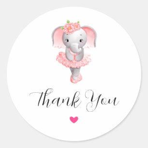Sticker Rond Adorable Ballerina Elephant En Pointe Merci