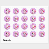 Sticker Rond Adorable Ballons Coeur Rose Dinosaur Valentine (Feuille)