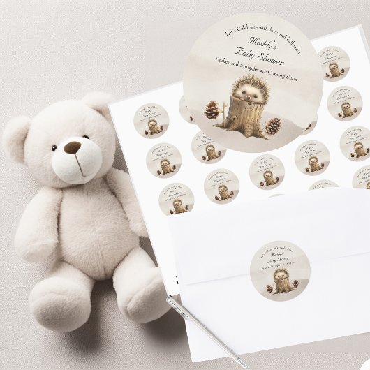 Sticker Rond Adorable Bébé mignon Baby shower de hérisson