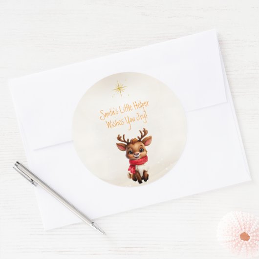 Sticker Rond Adorable bébé renne Message de Noël (Enveloppe)
