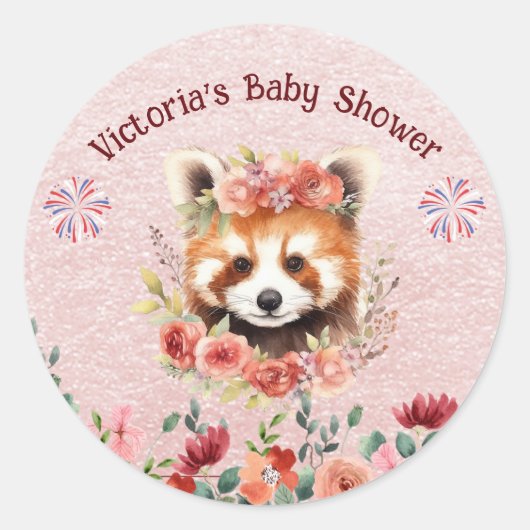 Sticker Rond Adorable bébé rouge Panda Baby shower ours (Devant)