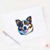 Sticker Rond Adorable Bernois Chien Chien Happy Design (Enveloppe)