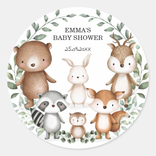 Sticker Rond Adorable Bois Animaux Verdure Wreath Faveurs (Devant)