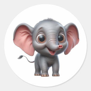 Sticker Rond Adorable Cartoon Eléphant Delight -Charming Animal
