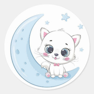 Sticker Rond Adorable Chat cuisinier tge Moon