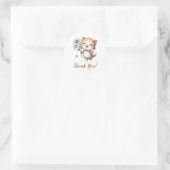 Sticker Rond Adorable Chat mignonne avec Fleurs de soleil (Sac)
