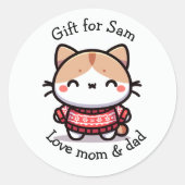 Sticker Rond adorable chaton de Noël (Devant)