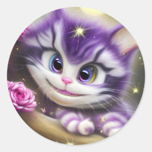 Sticker Rond Adorable Cheshire Kitten