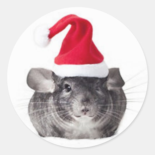 Sticker Rond Adorable Chinchilla Père Noël Modèle (Devant)