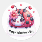 Sticker Rond Adorable Coeur rose Ladybug Saint-Valentin (Devant)