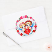 Sticker Rond Adorable Cupid Angels Holding Heart (Enveloppe)