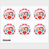 Sticker Rond Adorable Cupid Angels Holding Heart (Feuille)