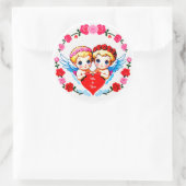 Sticker Rond Adorable Cupid Angels Holding Heart (Sac)