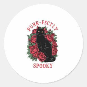 Sticker Rond Adorable Cute Floral Chat Noir Entièrement Éffraya
