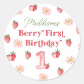 Sticker Rond Adorable Daisy Pastel Berry Premier anniversaire f (Devant)