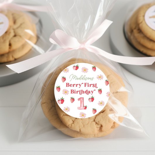Sticker Rond Adorable Daisy Pastel Berry Premier anniversaire f