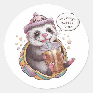 Sticker Rond Adorable Dessin Domestique Ferret : Cosy, Kawaii V