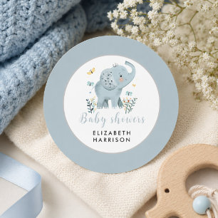 Sticker Rond adorable Elephant Blue Baby Boy Douche