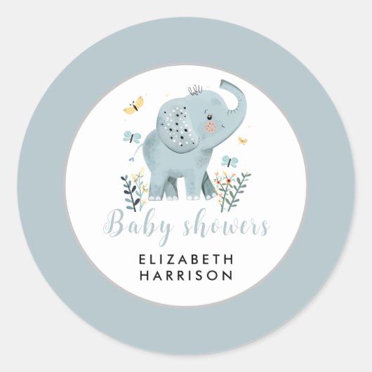Sticker Rond adorable Elephant Blue Baby Boy Douche (Devant)