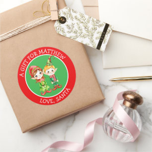 Sticker Rond Adorable elfes Tag cadeau de Noël