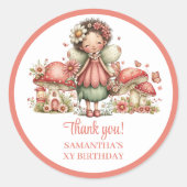 Sticker Rond Adorable Fairy Pink Flowers Birthday Thank You  (Devant)