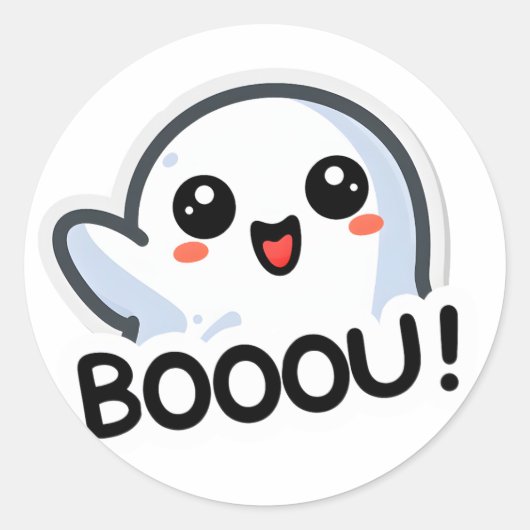 Sticker Rond Adorable Fantôme Boo Dit Boou Halloween Graphisme (Devant)