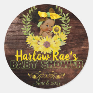 Sticker Rond Adorable fille de bébé ethnique   Sunflower jaune