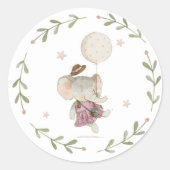 Sticker Rond Adorable Fille Eléphant Botanique Floral Boho Baby (Devant)
