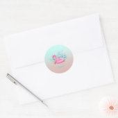 Sticker Rond Adorable Flamant rose rose  Feuilles (Enveloppe)