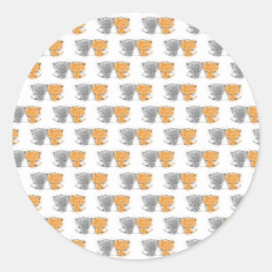 Sticker Rond Adorable Fluffy Kittens Illustration Cat Art