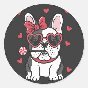 Sticker Rond Adorable French Bulldog Enjoy Lollipop Valentine