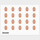Sticker Rond Adorable Ganpatio Bappa - Chibi Style Ganesha avec (Feuille)
