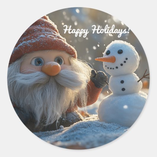 Sticker Rond Adorable Gnome et Snowman dans une Wonderland d'hi (Devant)