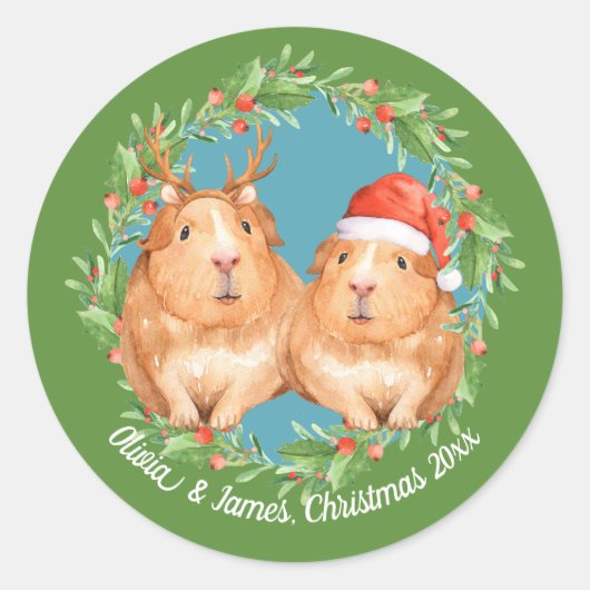 Sticker Rond adorable Guinée Cochon Couple de Noël (Devant)