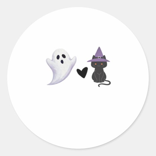 Sticker Rond Adorable Halloween Duo Friendly Ghost et Black Ca (Devant)