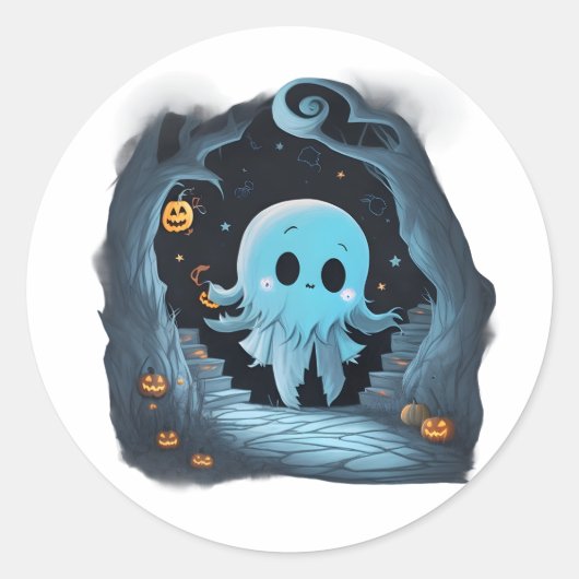 Sticker Rond Adorable Halloween Ghost - Éffrayant mignon Ghost (Devant)
