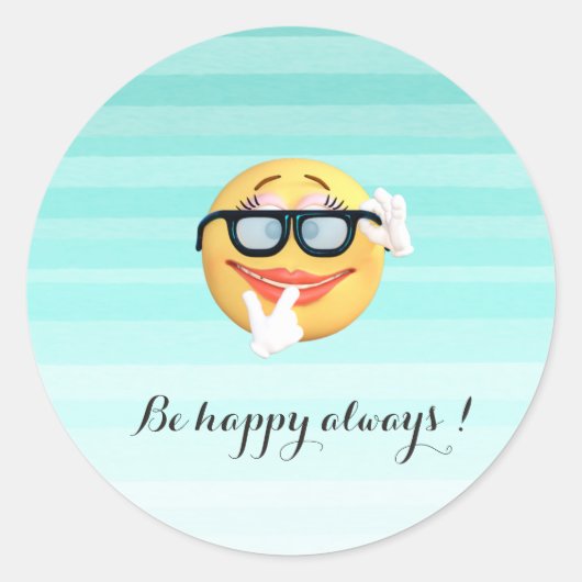 Sticker Rond Adorable Happy Emoji Face-Be heureux toujours (Devant)
