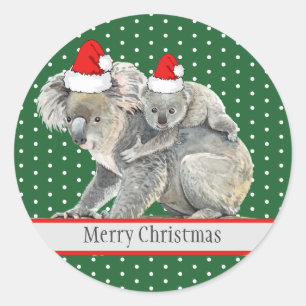 Sticker Rond Adorable Joyeux Noël Koala Famille d'ours