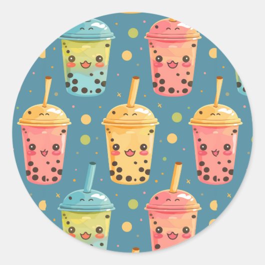 Sticker Rond Adorable Kawaii Boba Conception de boisson (Devant)