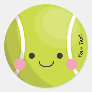 Sticker Rond Adorable Kawaii Tennis Ball Custom Texte Mignonne 