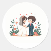 Sticker Rond Adorable Kawaii Wedding Scene (Devant)