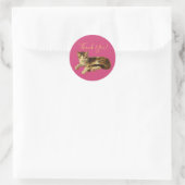 Sticker Rond Adorable Kitty Chat Merci Magenta Gold Script (Sac)