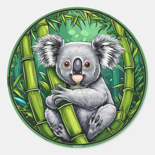 Sticker Rond Adorable Koala en train de serrer la patte de bamb (Devant)
