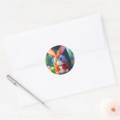 Sticker Rond Adorable Lapin Rouge assis sous l'arbre (Enveloppe)