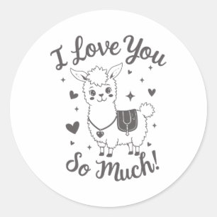 Sticker Rond Adorable Llama Valentine Chemise Cute Coeurs Rétro