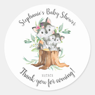 Sticker Rond Adorable maman et bébé loup Baby shower Favoriser