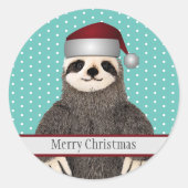 Sticker Rond Adorable Noël Sloth Nom Turquoise Enfants Animaux (Devant)