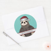 Sticker Rond Adorable Noël Sloth Nom Turquoise Enfants Animaux (Enveloppe)