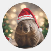 Sticker Rond adorable Noël Wombat, (Devant)