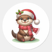 Sticker Rond adorable Otter de Noël (Devant)